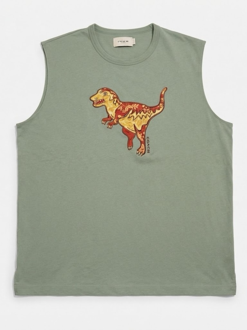 Coach Rexy Dinosaur Embroidered Tank Top Green XL C1754